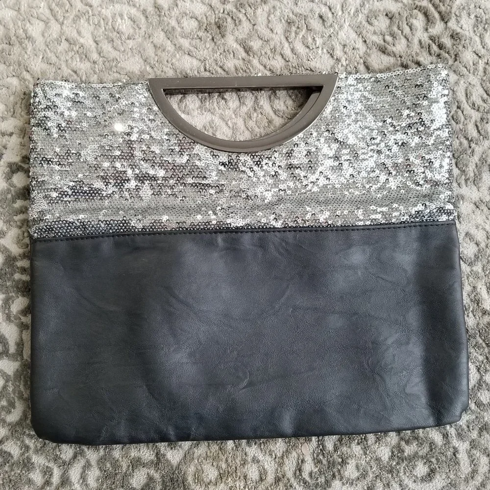 Style & Co Black & Silver Clutch Handbag Purse
